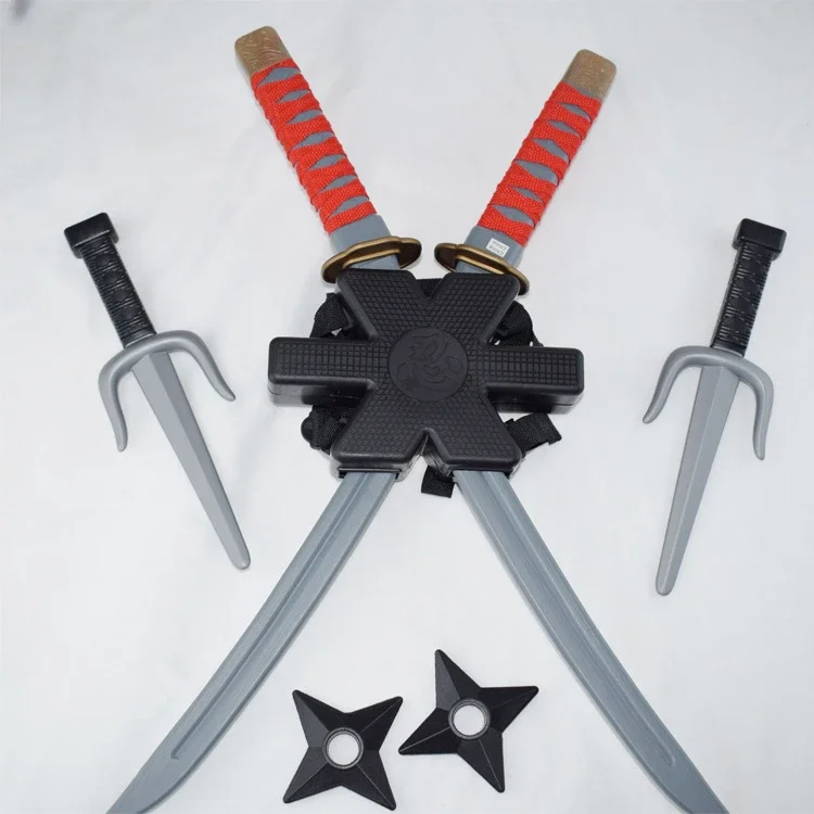56cm Halloween Samurai Ninja Retro Long Knife Daggers 7 Pieces in A Set Deadpool Double Sword Cosplay Props Model Gift Toys Kids 3