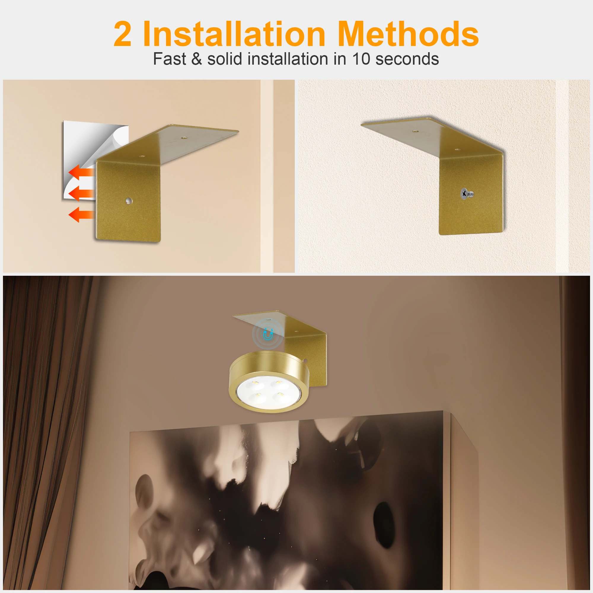 Battery Operated Picture Light Magnetic Led Painting Light Remote Dimmable Timer 3Pcs