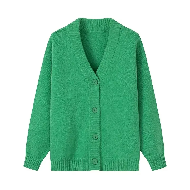 

Women 2023 Summer New Fashionable All-match Thickened Long-sleeved Knitted Cardigan Chic V-neck Button Casual Jacket polyester