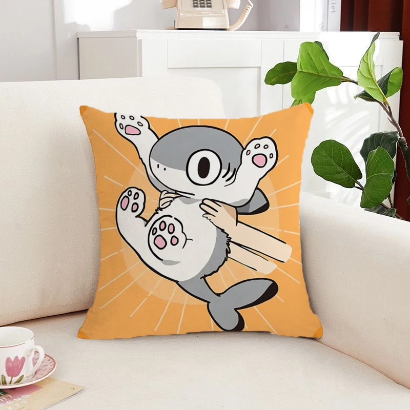 

Kawaii Sharkitty Pillow Covers Sofa Decorative Duplex Printed Pillowcases for Pillows 45x45 Cute Short Plush Cushion Cover 45*45