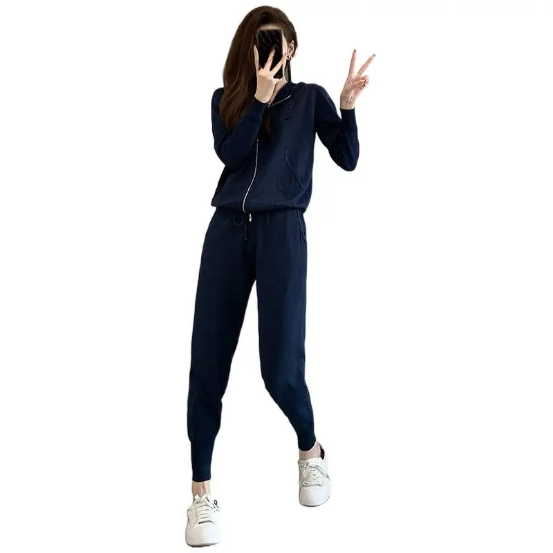 

2023 Women's Clothing Sweater knit hooded two suits 0817
