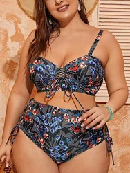 2023 New Cut Out Women Swimsuit Laced Up High Waist Bikini Sets Push Up Underwire Swimwear 4XL Large Size Bathing Suit Mujer