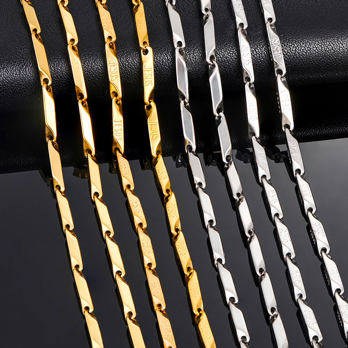 

3mm Width Stainless Steel Military Bamboo Chain Handmade Choker Necklace Herringbone Silver/Gold Color for Men Women Jewerly