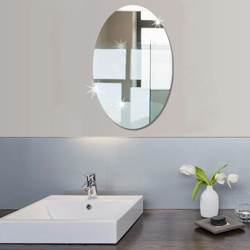 3D DIY Acrylic Stickers Reflective Oval Pattern Wall Sticker Mirror Stickers Bathroom Decoration Wall for Home