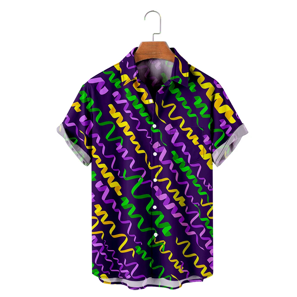 

Men's Mardi Gras Carnival 2024 Merch Shirt Women Short Sleeve Button-up Pocket Shirts 3D Fashion Clothes