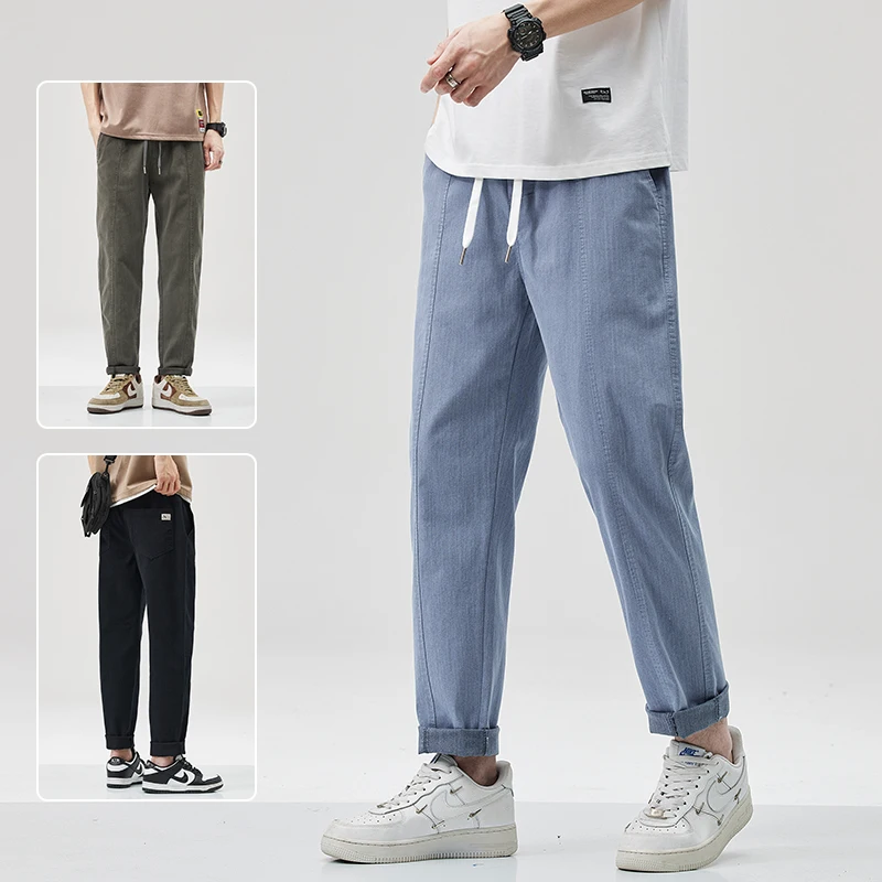Harajuku Street Youth Fashion Harem Pants 2024 Spring Summer New Elastic Waist Slim Small Straight Casual Cargo Trousers