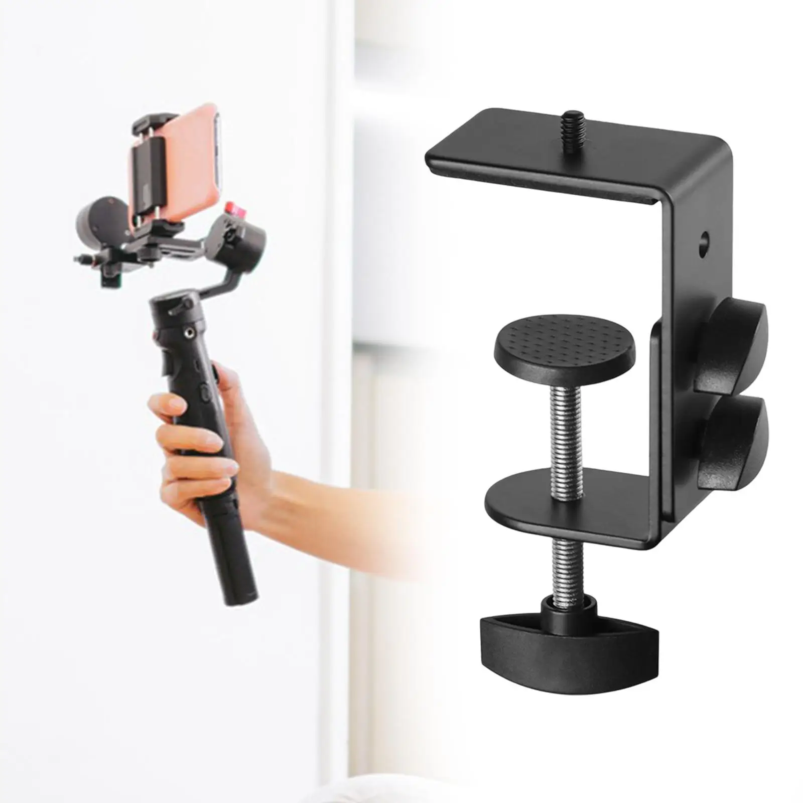 조정 가능한 작업 표면 장착 브래킷 데스크 클램프 1/4인치 스레드 인터페이스 비디오 조명 스탠드 카메라용 검정색 휴대용