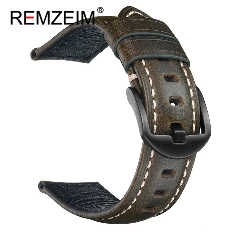 Handmade Genuine Cowhide Leather Watch Band in Green, Blue, and Brown