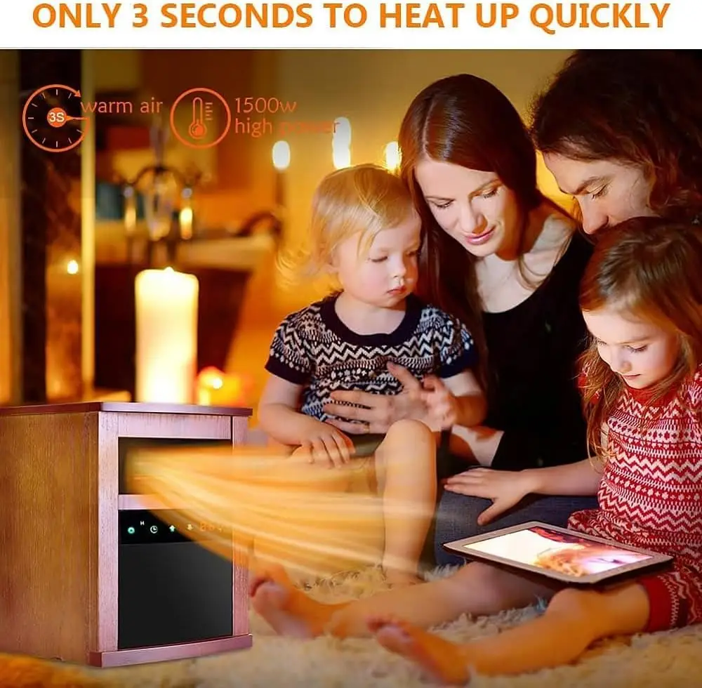 Infrared Space Heater, 1500W Electric Heater for Indoor Use with Remote, 3 Modes, Adjustable Thermostat, 12H Timer, Child Lock