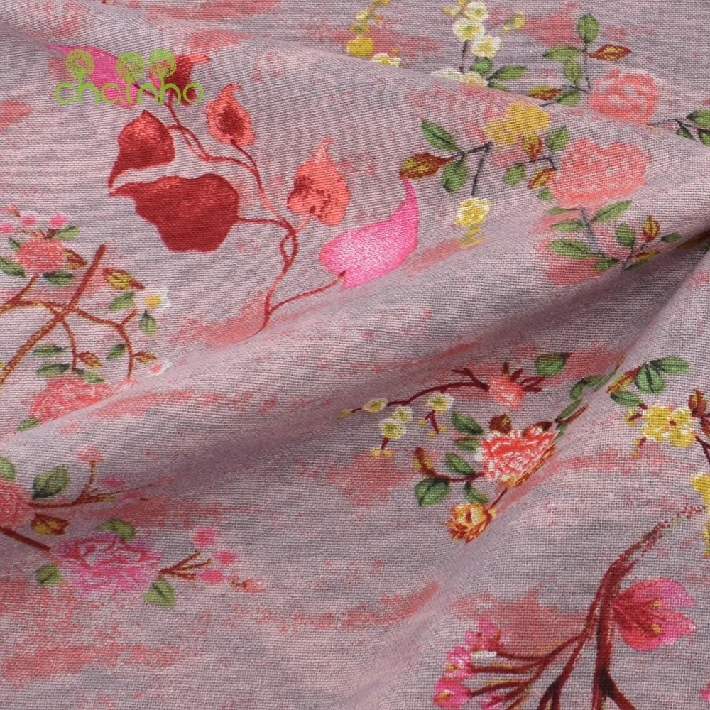 Chainho,Printed Cotton Linen Fabric,DIY Quilting & Sewing Material,Patchwork Cloth,Floral Series,For Dress,Cushion,Bag,CL33