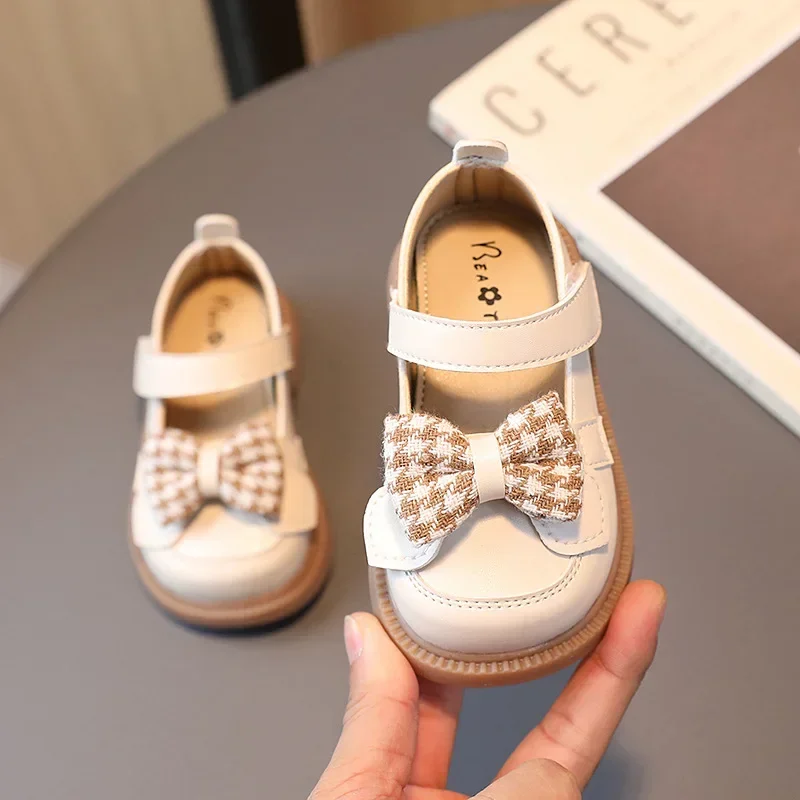 2024 Baby Girls Leather Shoes Spring and Autumn Soft Bottom Princess Bow-knot Casual Toddlers Kids Fashion Baby First Walkers