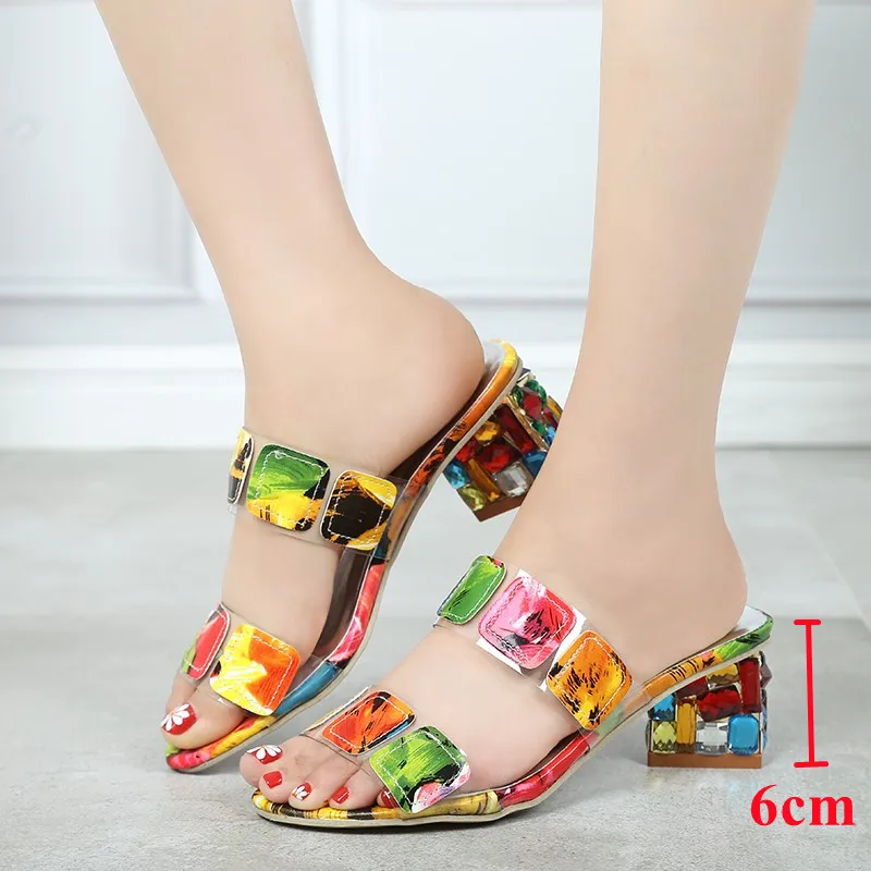 Women Crystal Sandals Rhinestone Heels Summer Beach Flip Flops