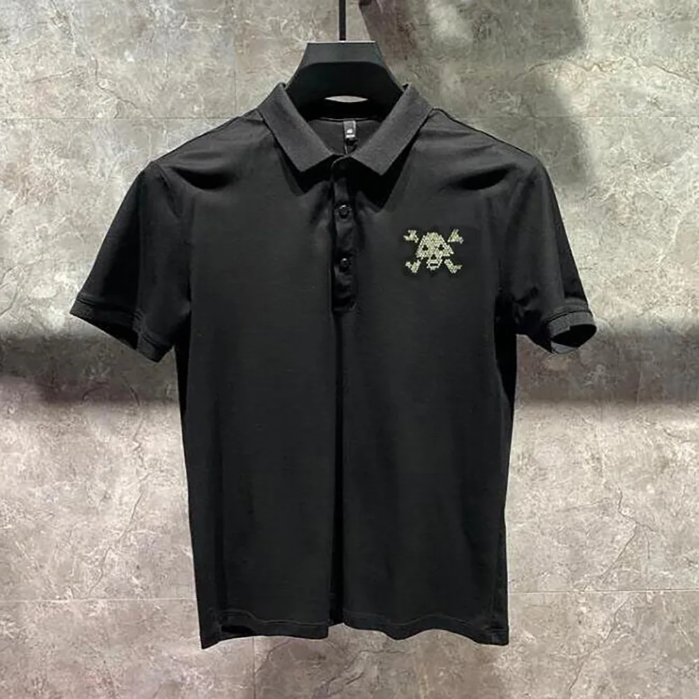 

2024 Polo Shirt Brands Male Short Sleeve Casual Slim Rhinestones Polo shirt 05138