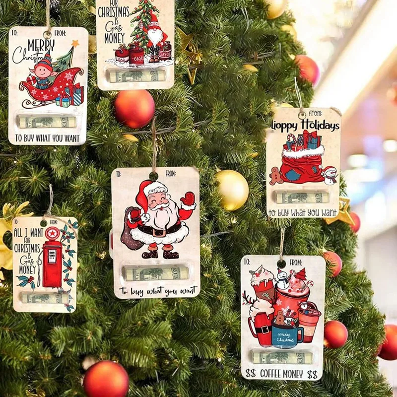 Christmas Wallet Gift, Handmade Wooden Wallet Christmas Decoration Blessing Tree Pendant Ornaments
