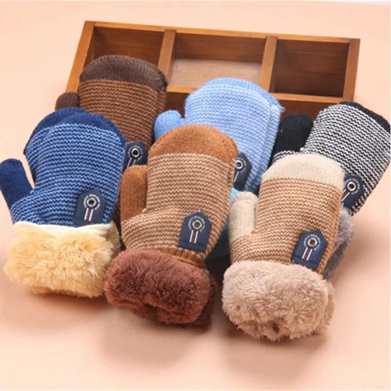 

Детские перчатки, зимние вязаные плотные теплые перчатки на запястье для мальчиков