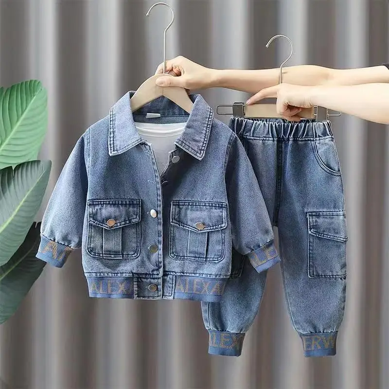 Conjunto de jaqueta e jeans casual infantil, infantil, menino, meninas, bebê, versão coreana, novo, 2 peças, primavera e outono