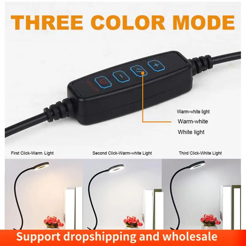 【User-friendly】 AA86 48 LED Desk Lamp Clip On Desk Lamp °Flexible Reading Table For Bed Desk Workbench -B