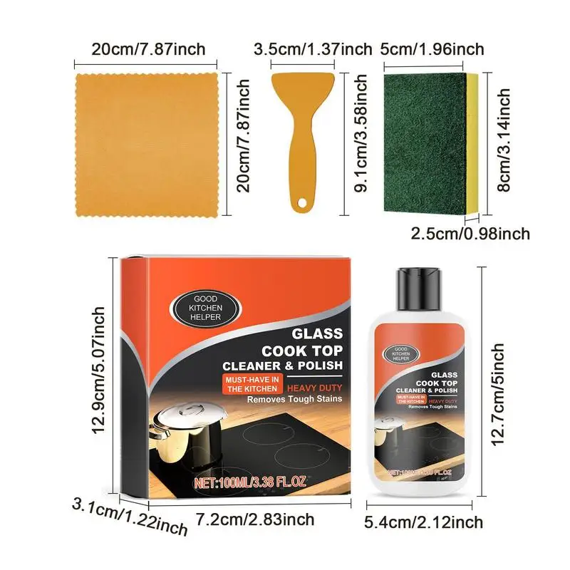 Kitchen Cleaner Kit Non-Scratch Cleaning Kit Glass Cooktop Cleaner Stove Polish Powerful Ceramic Non-Abrasive Kitchen Degreaser