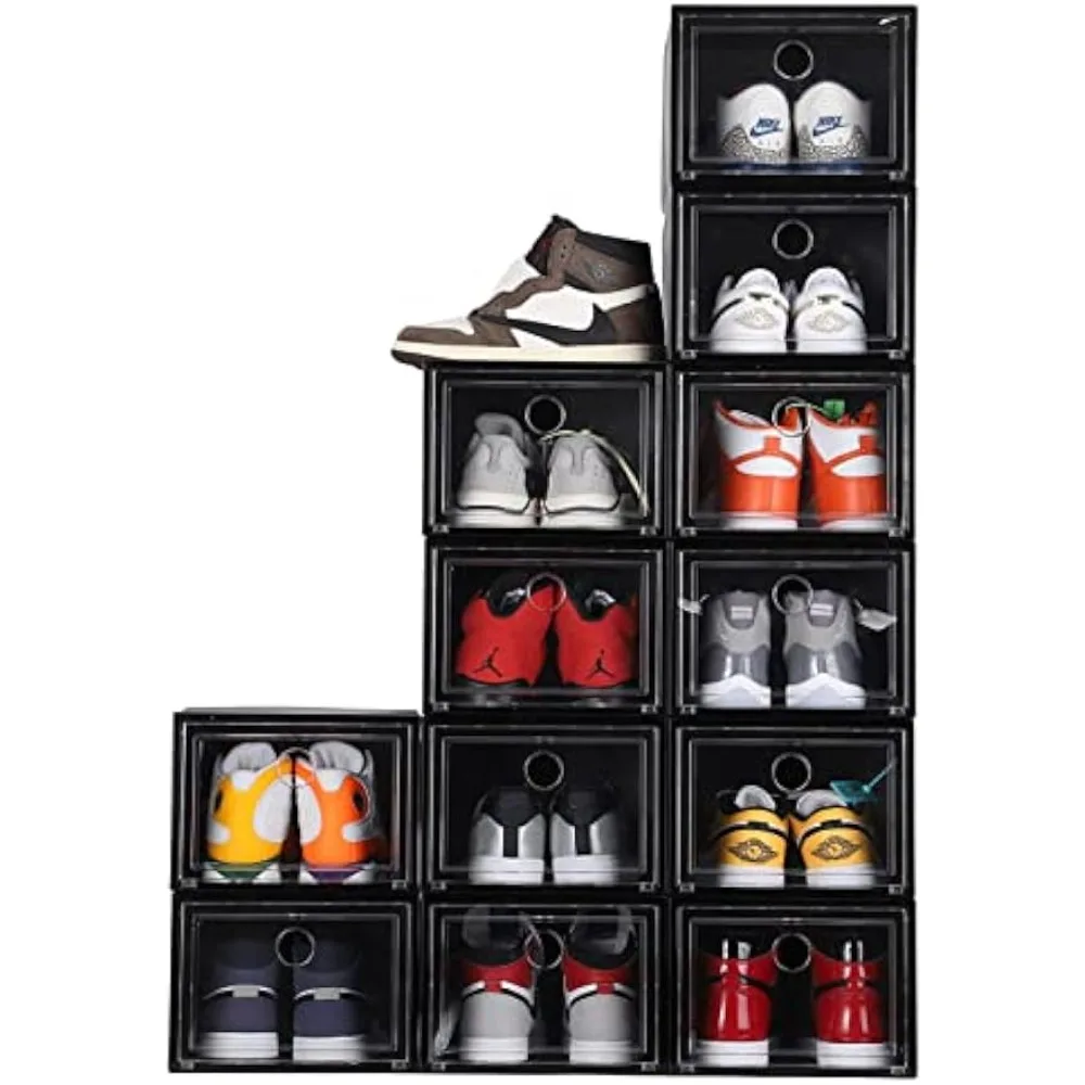

MUKIRAN HOME 12 Pack Shoe Storage Boxes, Shoe Box Clear Plastic Stackable, Drawer Type Front Opening Shoe Holder Containers