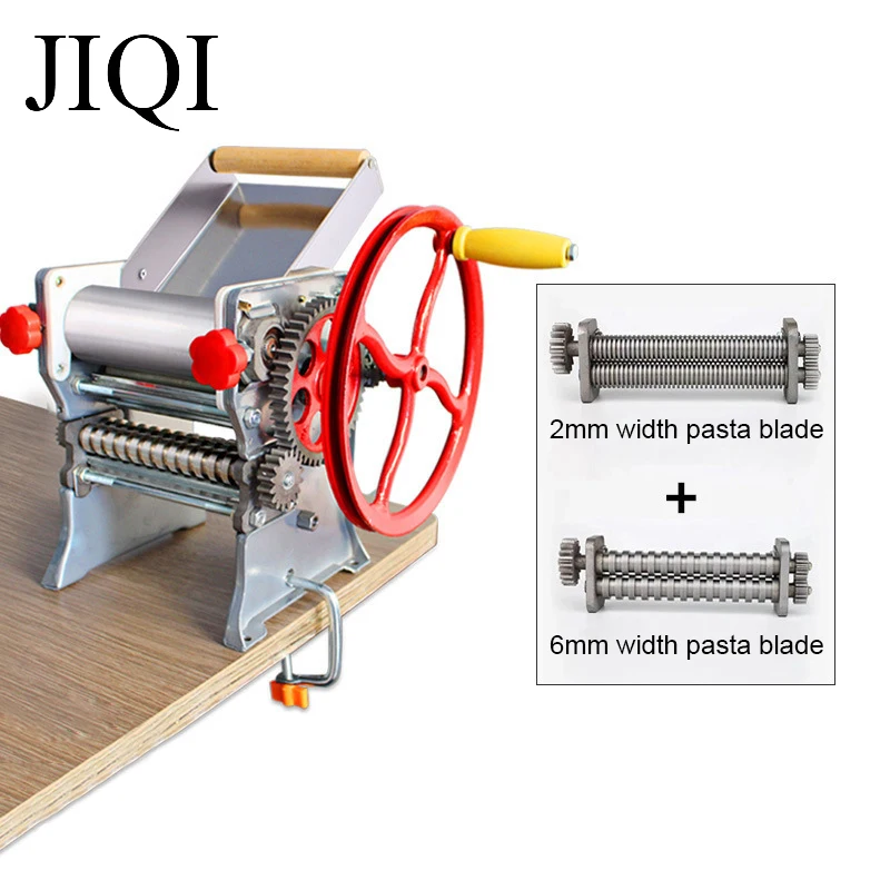 JIQI Manual Stainless Steel Noodle Pressing Machine Hand Crank Pasta Maker Dumpling Wonton Dough Rolling Hanger Spaghetti Cutter