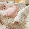 Plant Floral Duvet Cover 3 Piece Set, Cute Cartoon Cat Pattern Bedding Set, Women Kids Girls Bedroom Decorative Pink Quilt Cover 6