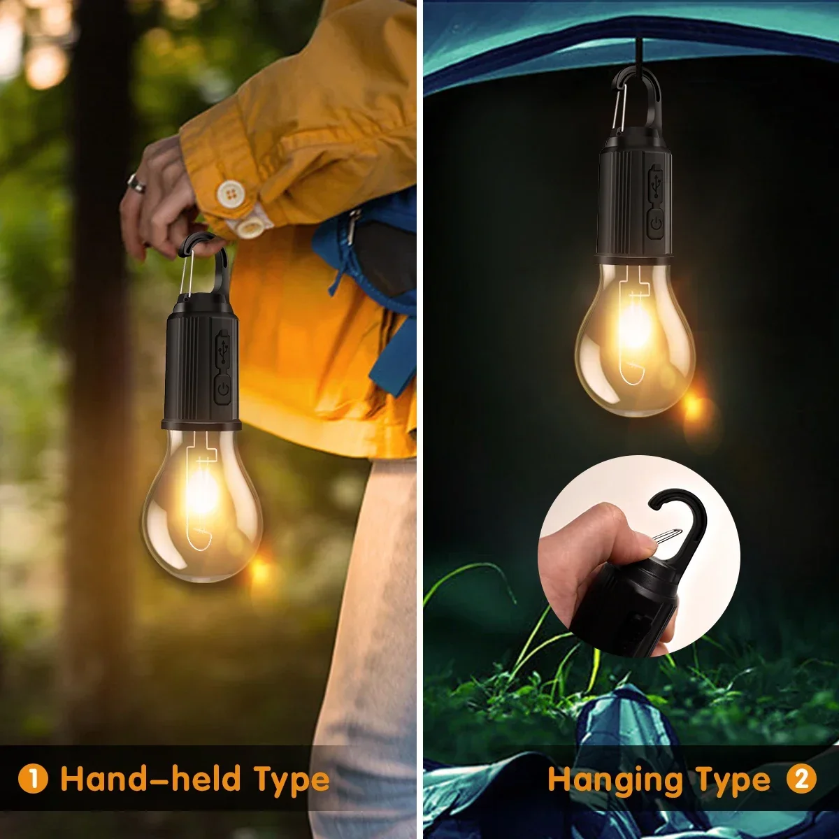 USB Camping Light 3 Lighting mode Rechargeable Lantern Waterproof High Bright Tent Light with Hook Outdoor Night Emergency Light 3
