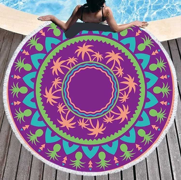 Microfiber Mandala Abstract Pattern Beach Towel Round Large Watercolor Quicksand Yoga Towel With Tassel Beach Mat Blanket Cover 5