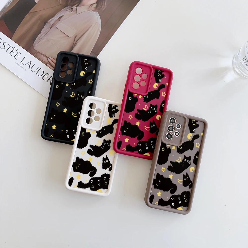 Whimsical Moon Star Black Cat Phone Case - Soft Armor Matte Back Cover