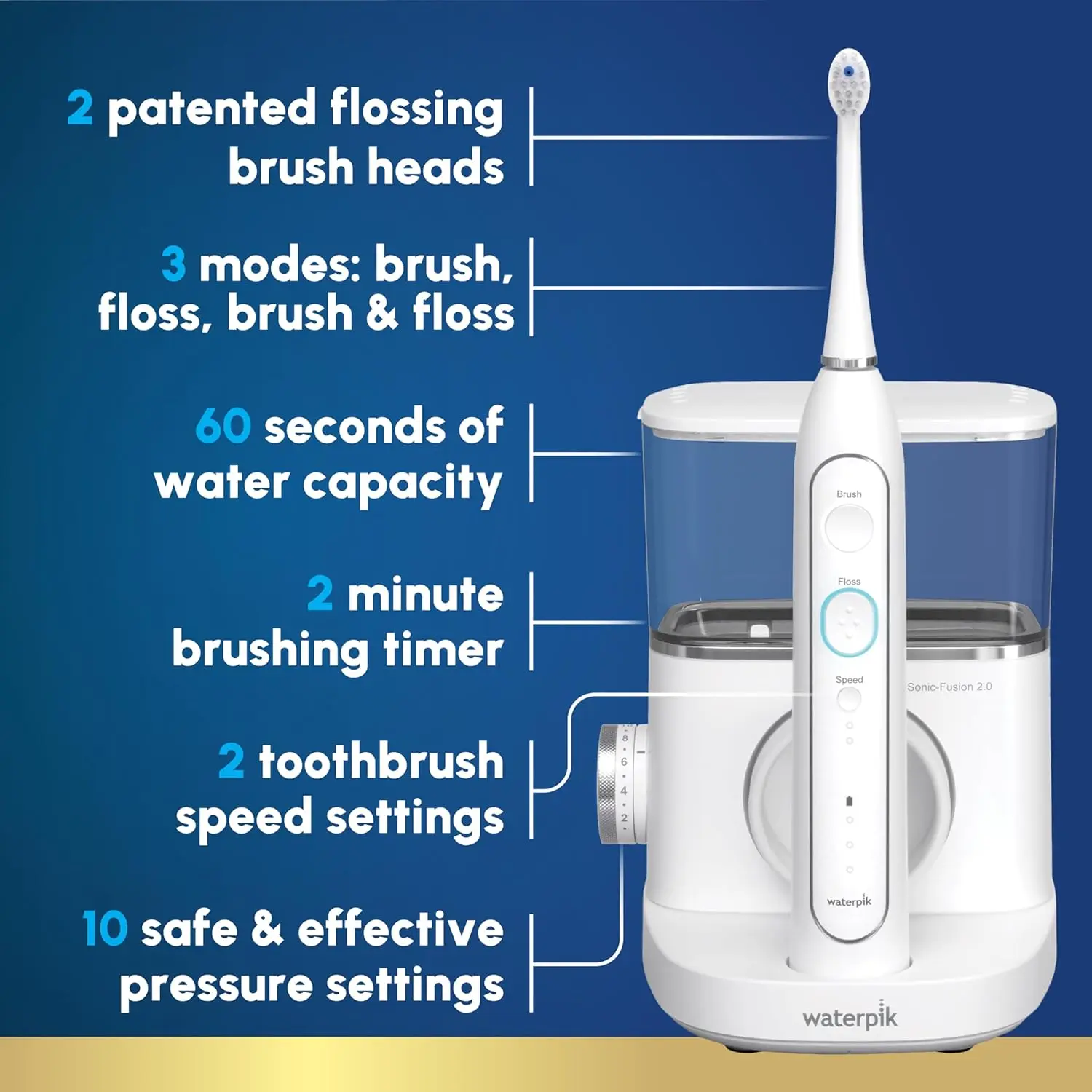 Sonic-Fusion 2.0 Professional Flossing Toothbrush, Electric Toothbrush and Water Flosser Combo In One, White SF-04, Pac