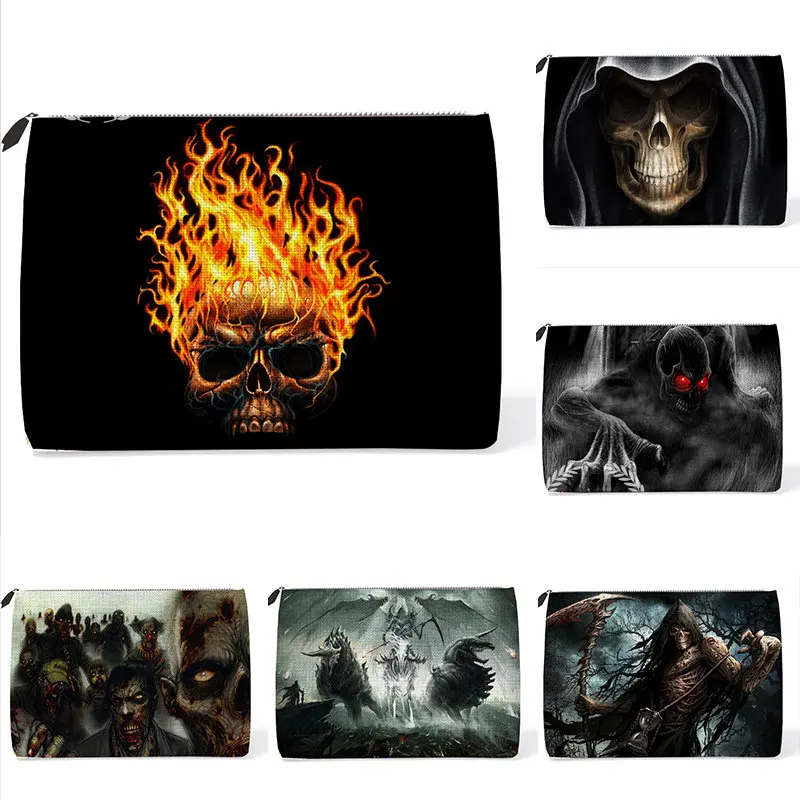 

Skull Card Makeup Bag Women's Casual Cosmetic Bag Classic Horror Movie Halloween Gift Men Storage Bag Customizable Canvas Bags