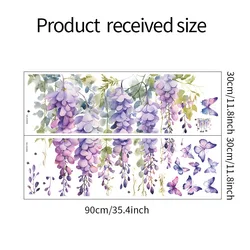Elegant Purple Floral Butterfly Wall Decals - Self - Adhesive Home Decor Mural Stickers (30x90cmx2pcs)