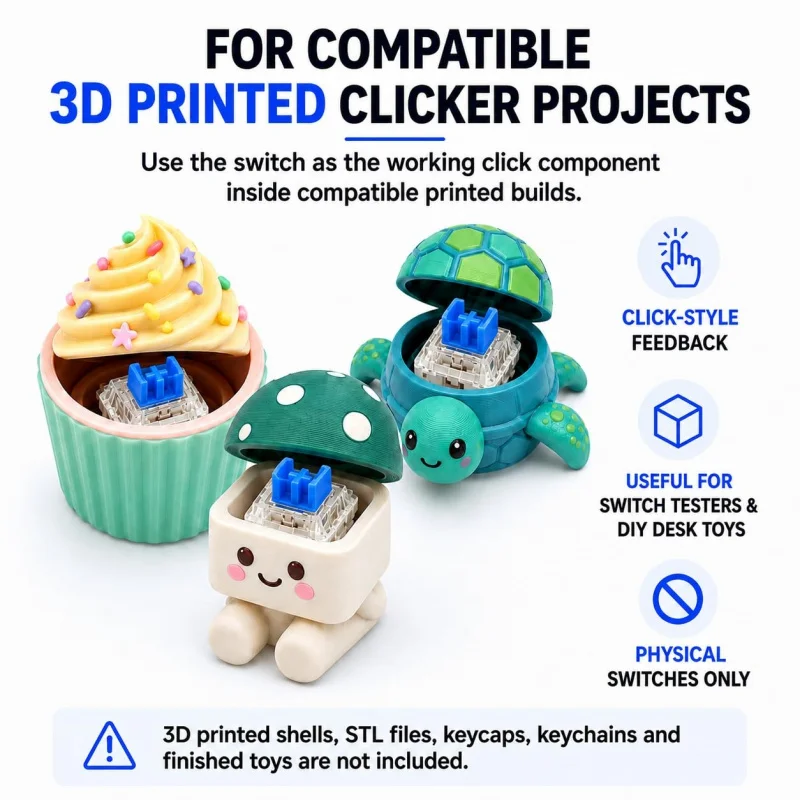 50개 기계식 키보드 스위치 클리커 3D 프린트 3핀 호환 클리키 스위치 세트 스위치 풀러 청소용 루브 브러쉬