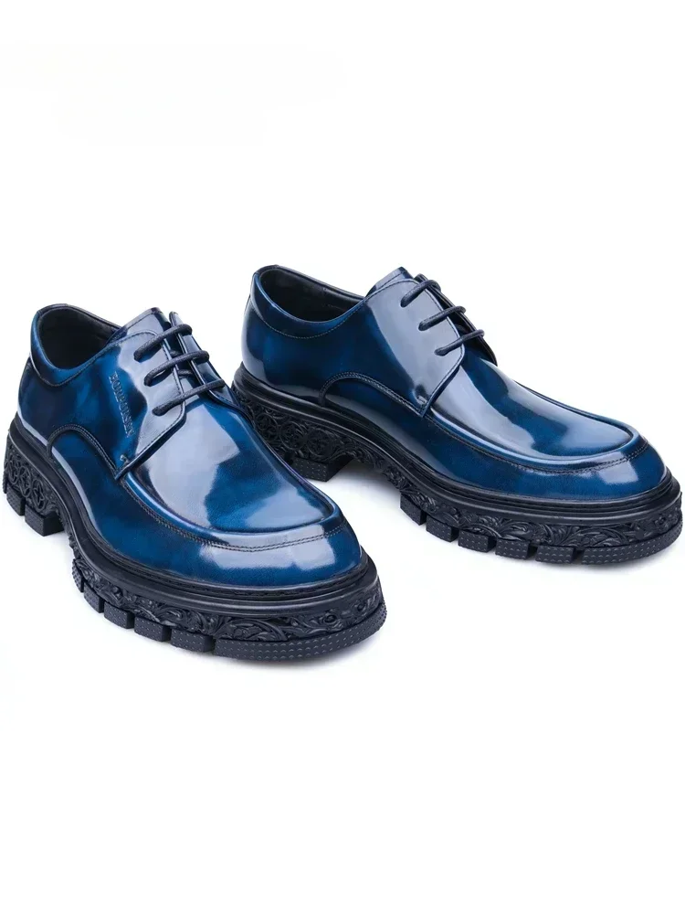 Mens Blue Sole Shoes Autumn New Lace Up Formal Men's Shoes Blue Thick Sole