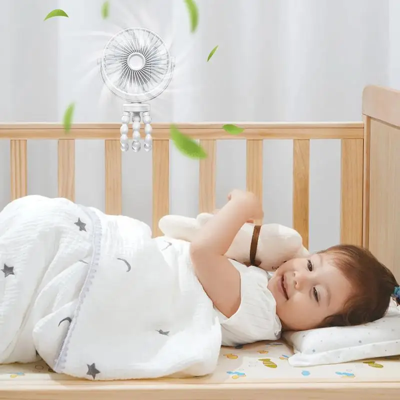 Stroller Cooling Fan 3-Speed USB Personal Fan Personal Rechargeable Quiet Mini For Camping Travel Crib Treadmill