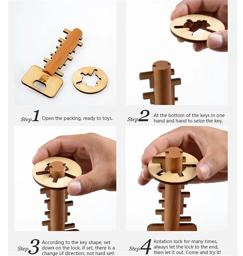 New Children Wooden Toy Unlock Key Puzzle Kid Classical  Kong Ming Lock Toys Intellectual Educational Funny Toys