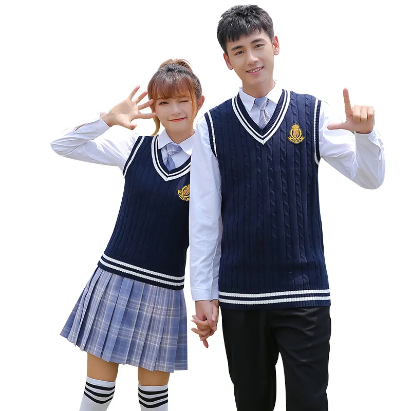 c079-middle-school-students-british-college-uniforms-jk-skirts-cotton-knitted-vest-suits