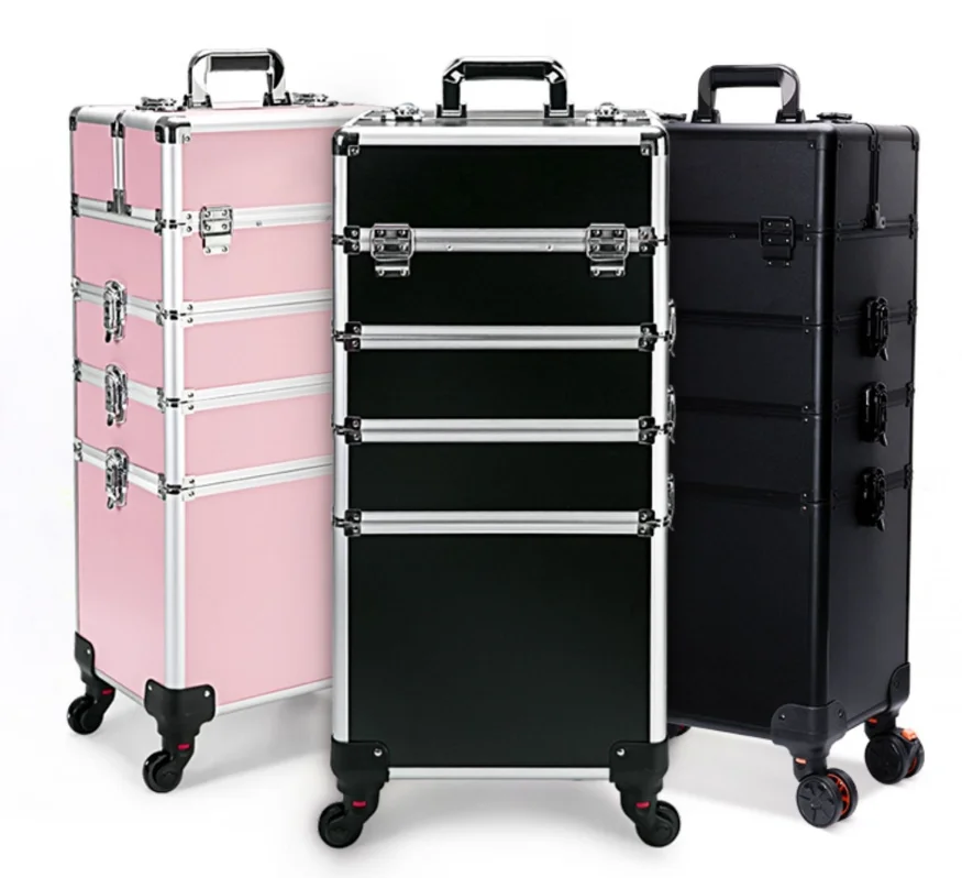 

74*35*25cm New High-grade Metal Layered Adjustable Trolley Case Large-capacity Toolbox Makeup Artist and Makeup Case