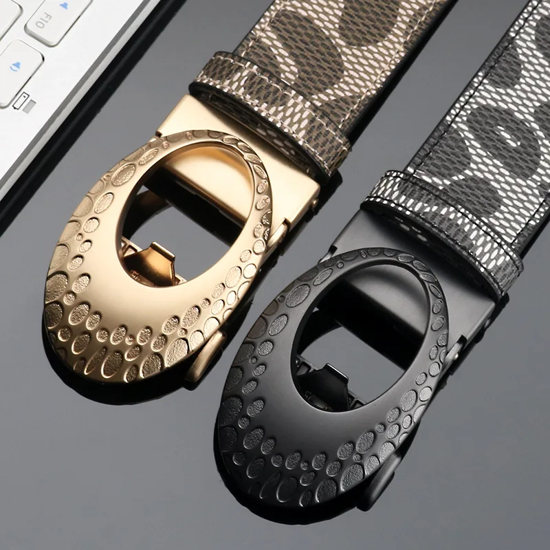 Snakeskin Pattern Belt for Men Top Layer Cowhide Belts Luxury Print Belt Business Men's Belt Fashion Automatic Button Men Belts