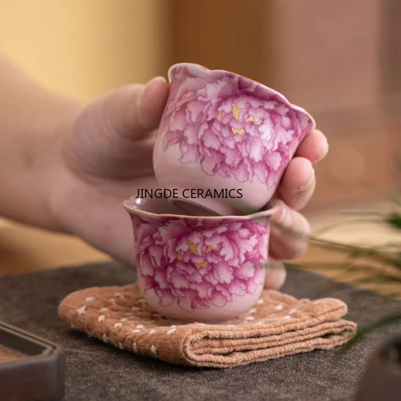 2 pcs/lot Chinese Ceramics Small Teacup Home Office Handmade Luxury Retro Teaware Accessories Single cup Master Drinkware 45ml