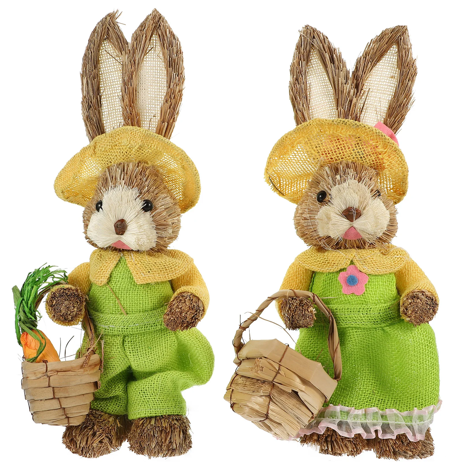 

35cm Easter Straw Standing Rabbits Hand Woven Bunny Statues Ornament Festival Party Garden Decoration