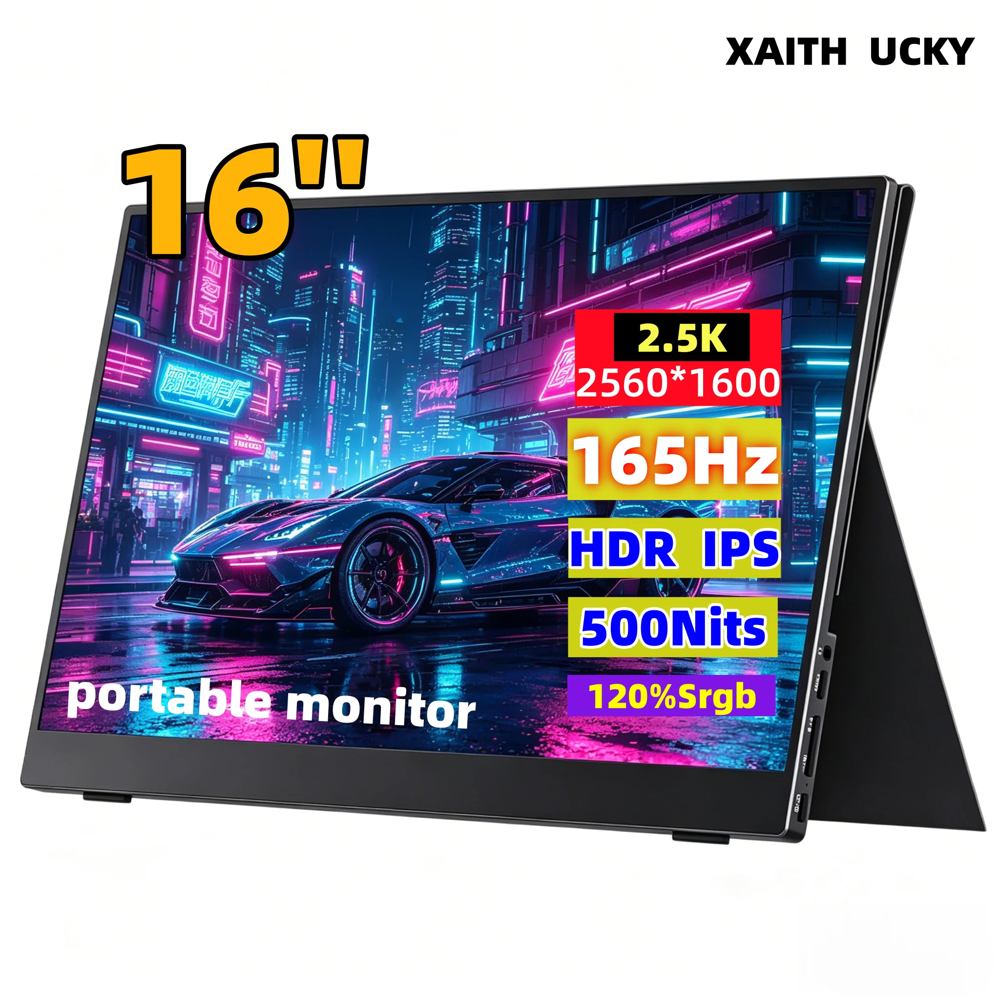 מסך נייד 16 אינץ׳ XAITH UCKY 2K עם 165Hz, HDR10 ו־500nits