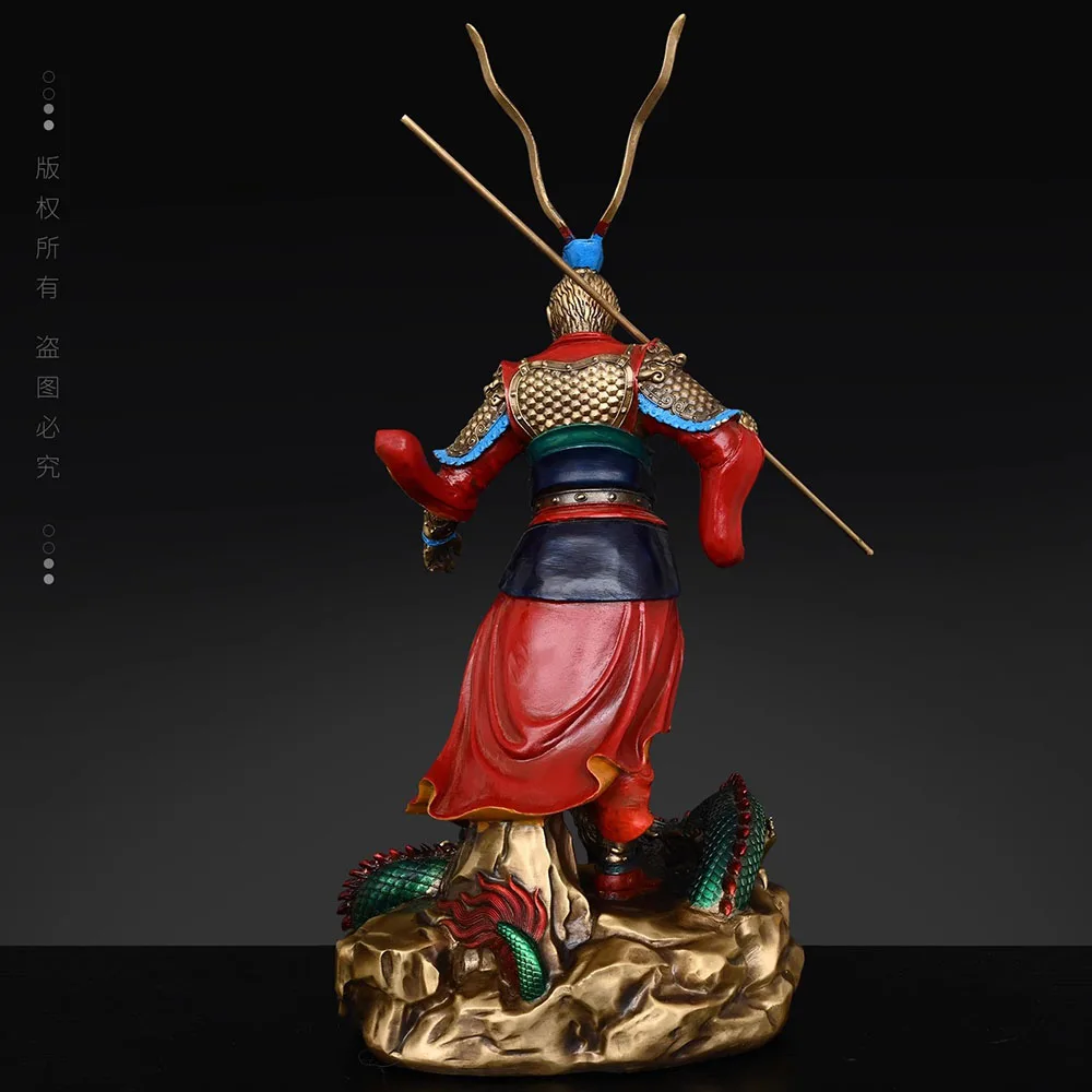 Monkey King Sun Wukong Statue, Color Painted Solid Brass Figurine, Journey to the West Hero, Chinese Mythological Art Decor