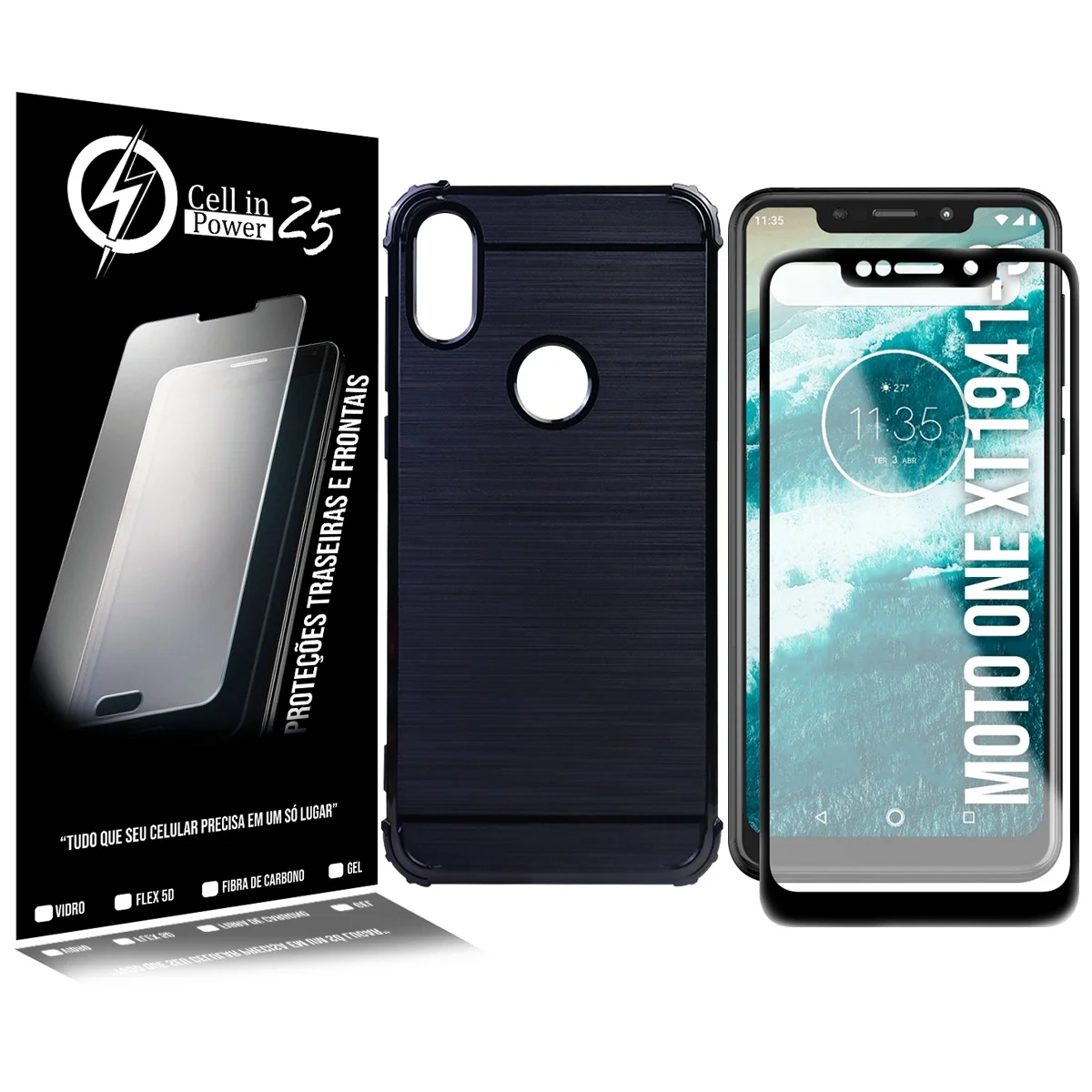 Capa Emborrachada compativel Moto One XT1941 5 9 Pel cula Vidro 3D Cell capa-emborrachada-compativel-moto-one-xt1941-5-9-pel-cula-vidro-3d-cell