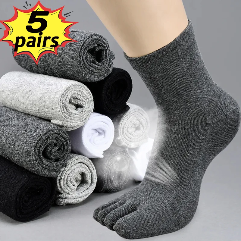 

5pairs Solid Color Toe Socks Breathable Cotton Five Fingers Socks Sports Running Sweat Absorbent Antibacterial Ankle Crew Socks