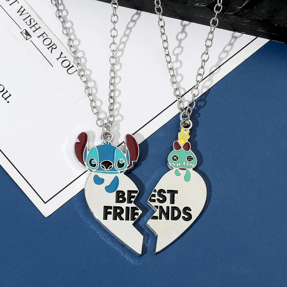 Stitch Love Double Necklace Bff Necklace for 2 Friend Kawaii Lilo and Stitch  Heart Shaped Jewellery Accessories Gifts - AliExpress