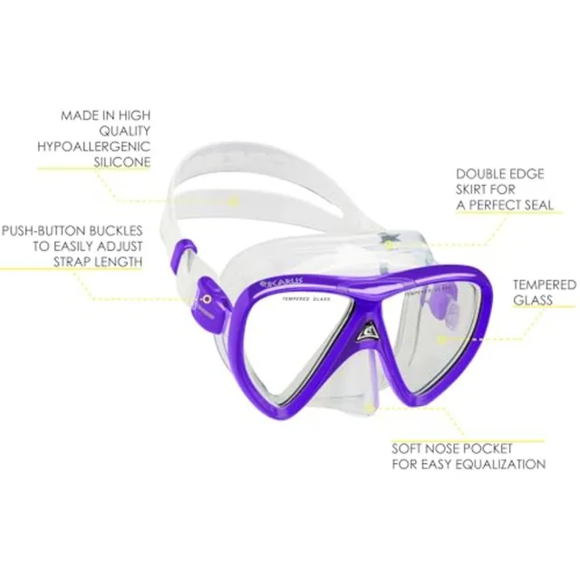 Adult Complete Snorkeling Set for Travel: Silicone Mask Dry Snorkel Adjustable Fins Lightweight Black Blue Italian-Designed Com