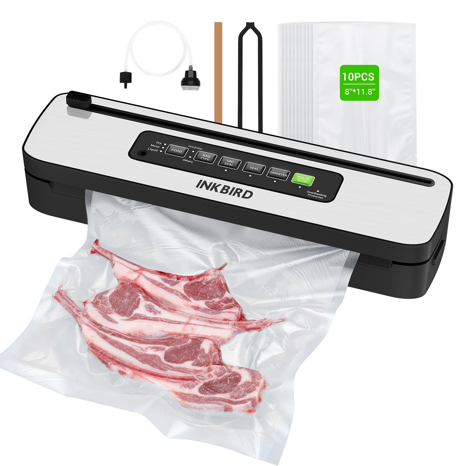 INKBIRD INK-VS05 220V Compact Home Vacuum Sealer Machine with Free Vacuum Bags Household Black Food Vacuum Sealer Canister Modes