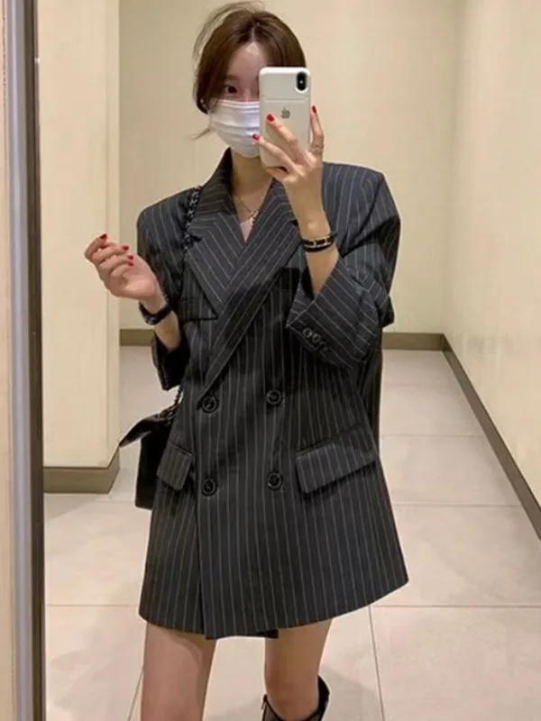 Casual Vertical Stripes Women's Small Suit Jaet 2025 Spring Autumn New Design High Faion Sense with Belt Trendy Outerwear