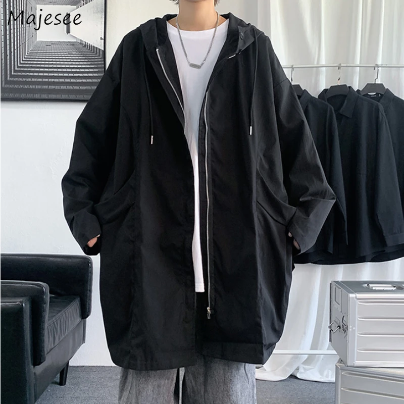 

Trench Men Simply Ins New-fashion Handsome Ulzzang College Teens All-match Hooded Big Pockets Male Clothing High Street Hip Hop