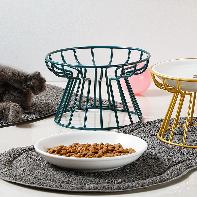

Pet Accessories Cat Lift Bowl with Metal Stand Pet Ceramic Food Snacks Feeding Elevated Feeder Kitten Puppy Dish Dog Supplies